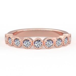 Rose Gold 18K Ring with 9 Real Diamonds 1 Ct. Bezel, 3.7g Round Brilliant